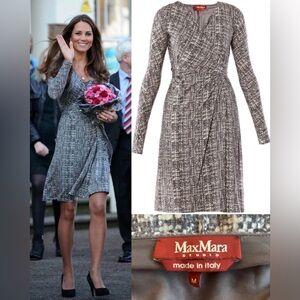 Rare Max Mara Studio Grey Patterned Wrap Dress ASO Kate Royal - Medium EUC